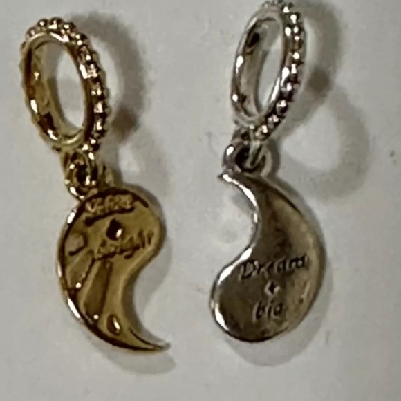 Pandora Two-Tone Splittable Sun & Moon Yin Yang Dangle Charms 14K Gold Blue - Picture 12 of 14